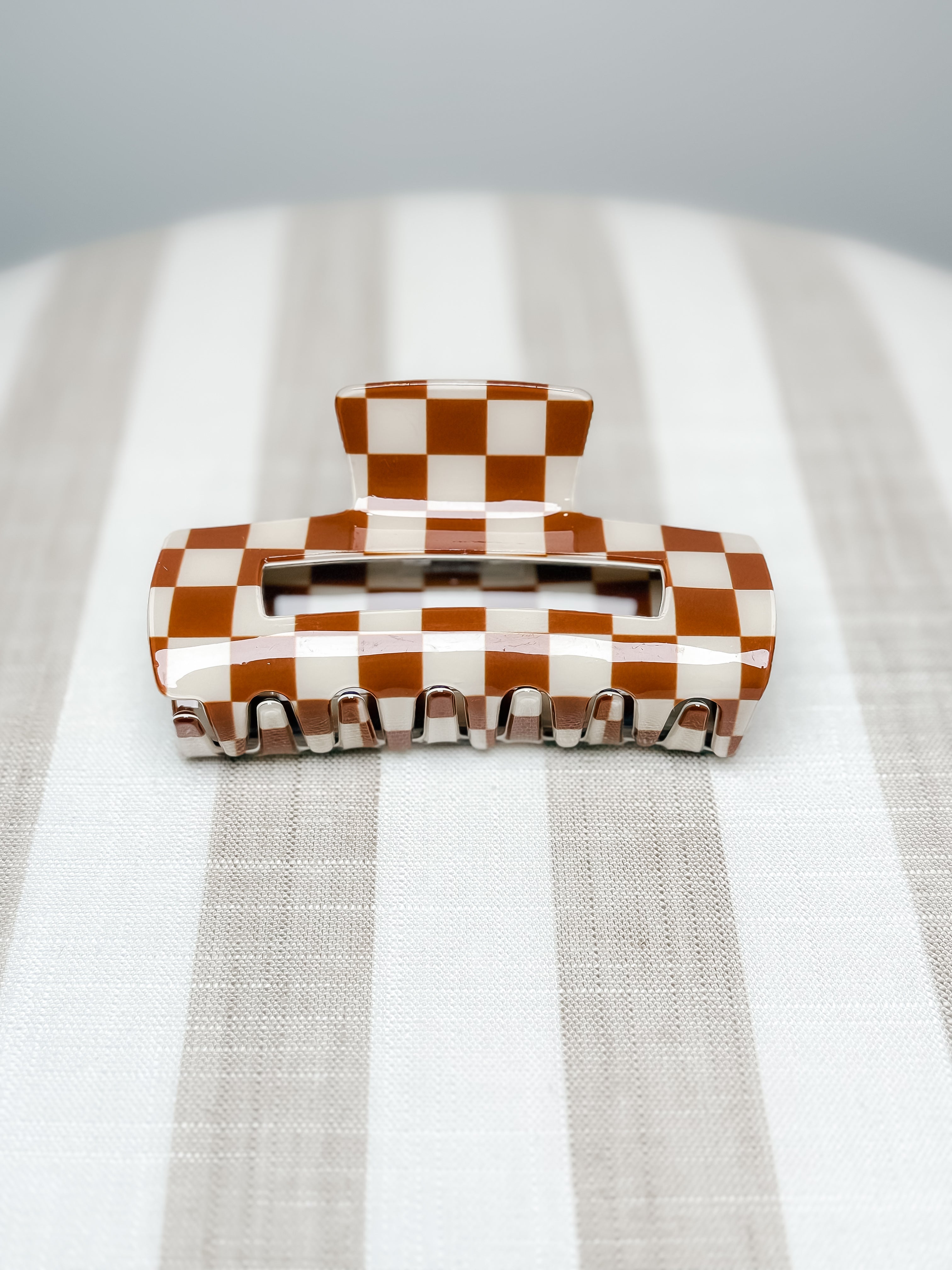 Brown Checkered Claw Clip