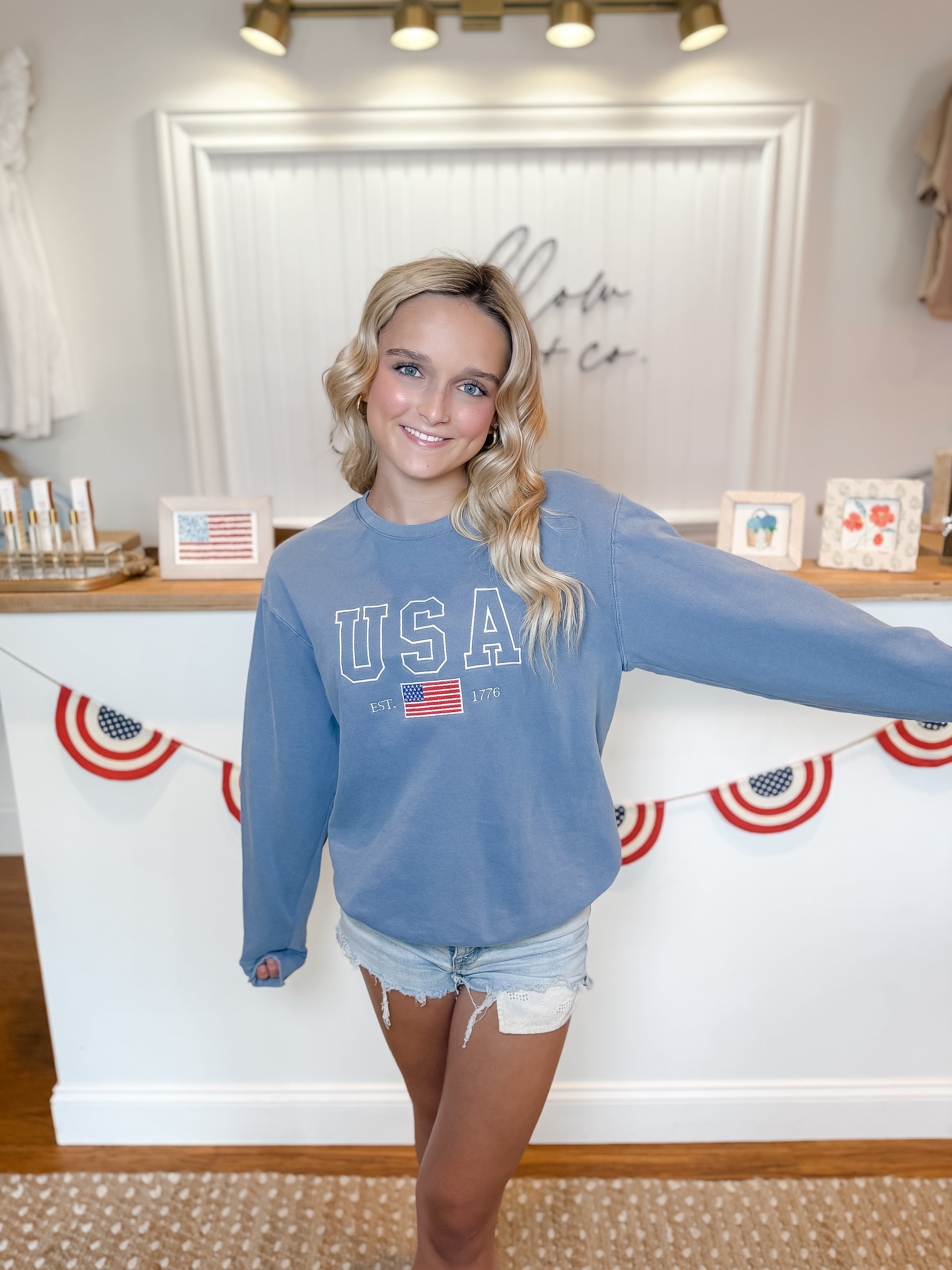 USA Embroidered Crewneck